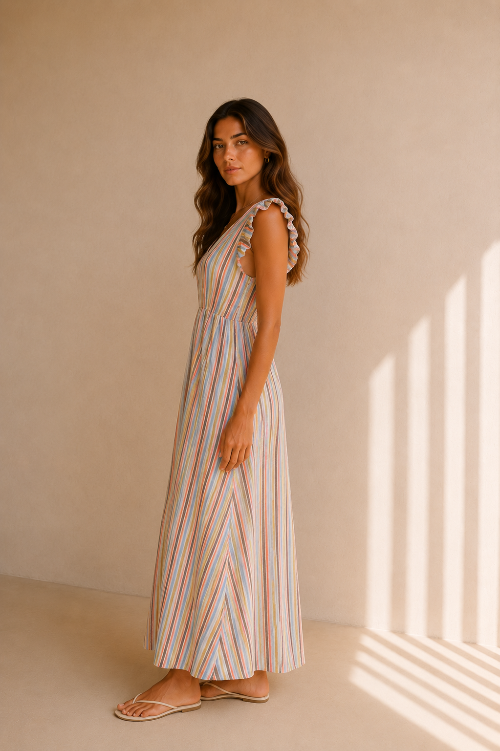 Isabelle Multicolor Maxi Jurk - Beige