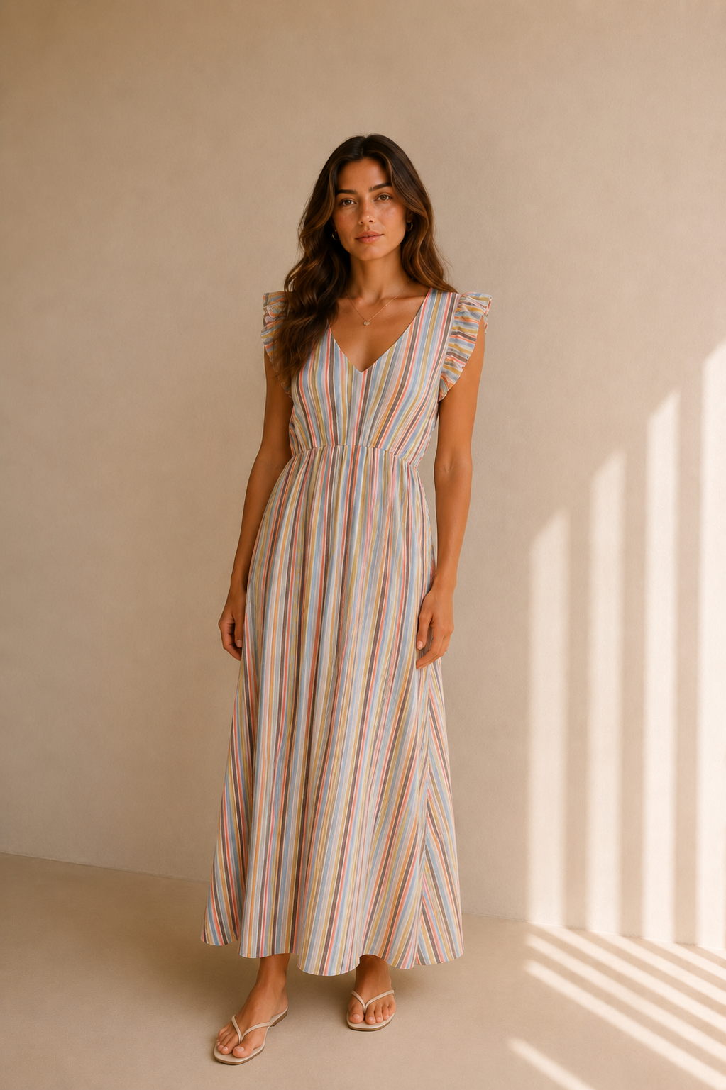 Isabelle Multicolor Maxi Jurk - Beige
