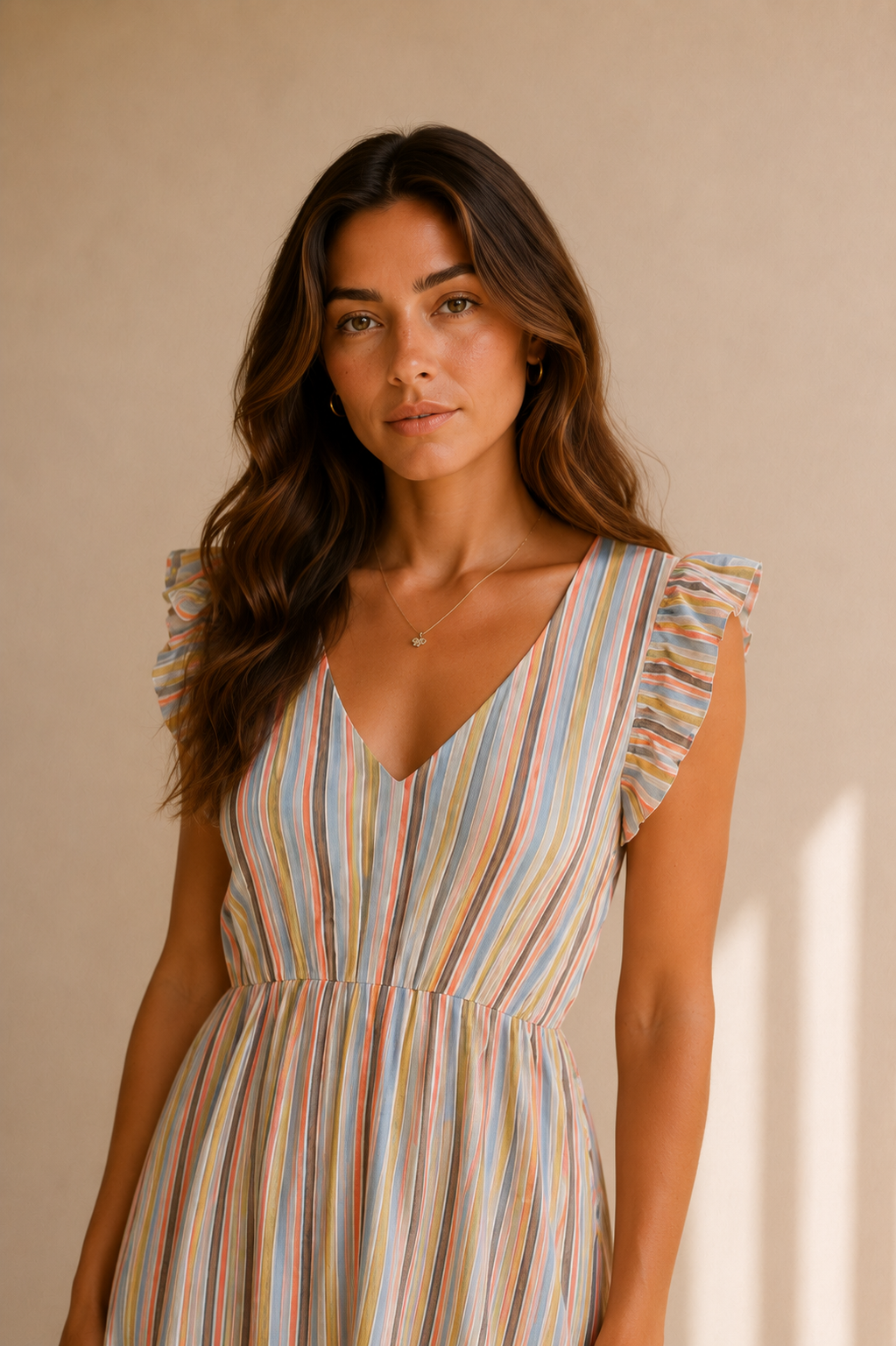 Isabelle Multicolor Maxi Jurk - Beige